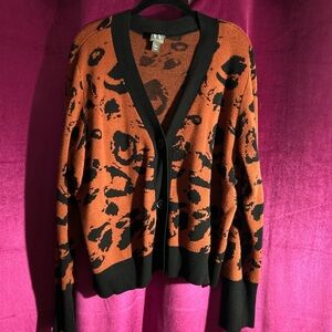 Worthington Animal Print Cardigan in Black and Brown